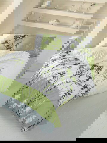 Lenjerie de pat dubla King Quilt(EU) Blezza - Green v2, Victoria, 3 piese, 240x220 cm, amestec bumbac, multicolor