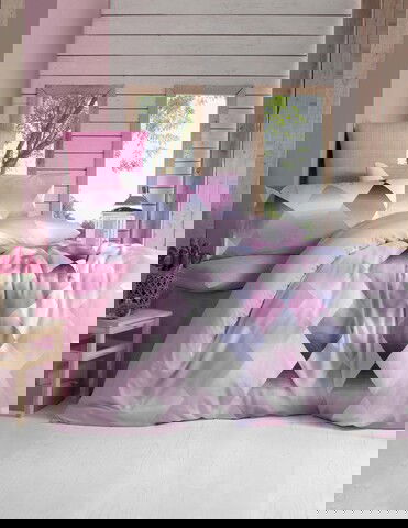Lenjerie de pat dubla King Quilt(EU) Petek - Pink, Victoria, 3 piese, 240x220 cm, amestec bumbac, multicolor