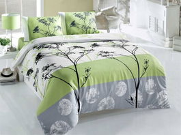 Lenjerie de pat dubla King (EU) Blezza - Green v2, Victoria, 3 piese, 260x220 cm, amestec bumbac, multicolor