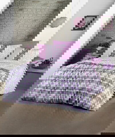 Lenjerie de pat dubla King (EU) Tina, Victoria, 3 piese, 260x220 cm, amestec bumbac, multicolor