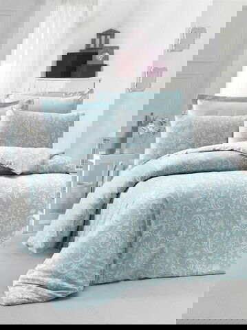Lenjerie de pat dubla King(EU) Verano, Victoria, 3 piese, 240x220 cm, bumbac satinat, verde menta