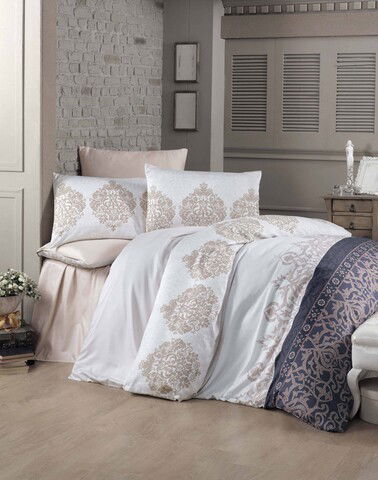 Lenjerie de pat dubla King (EU) Asrın, Victoria, 3 piese, 260x220 cm, bumbac satinat, multicolor