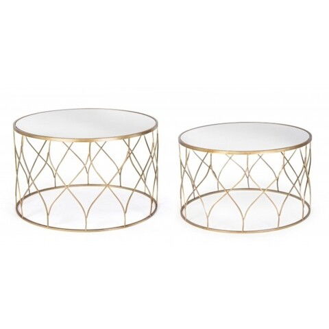 Set 2 masute de cafea, Elenor Round, Bizzotto, Ø66x38.5 cm, otel/sticla