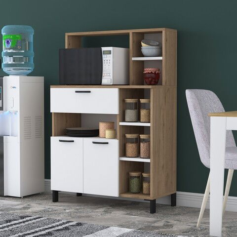 Dulap multifunctional, Wren, F6 - 1780, 90 x 133.8 x 42 cm, pal melaminat, nuc/alb