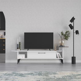 Comoda TV, Decortie, Ada, 188 x 42.6 x 40 cm, pal melaminat, alb/mocha
