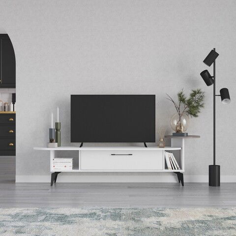 Comoda TV, Decortie, Ada, 188 x 42.6 x 40 cm, pal melaminat, alb/mocha