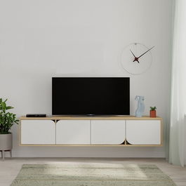 Comoda TV, Decortie, Spark, 180 x 35 x 35.6 cm, pal melaminat, alb/stejar