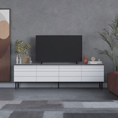 Comoda TV, Decortie, Arya, 180 x 50 x 36 cm, pal melaminat, alb