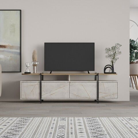 Comoda TV, Decortie, Hanley Lagina, 160 x 48 x 35.6 cm, pal melaminat, multicolor