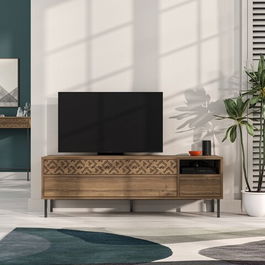 Comoda TV, Decortie, Heaton, 144.6 x 48.4 x 35.6 cm, pal melaminat, nuc