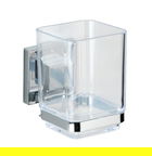 Pahar cu suport autoadeziv pentru periute si pasta de dinti, Wenko, Quadro, Vacuum-Loc®, 7.5 x 10 x 10 xm, inox/plastic