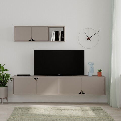 Comoda TV cu raft, Decortie, Spark, pal melaminat, mocha