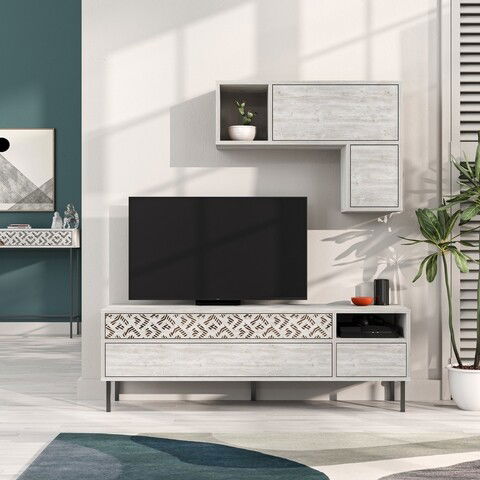 Comoda TV cu raft, Decortie, Heaton, pal melaminat, alb