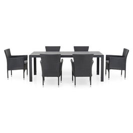 Set 6 scaune si masa dreptunghiulara mare, Encore, L.205 l.90 H.74, negru/gri