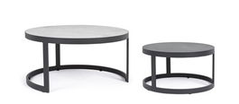 Set 2 masute de cafea pentru gradina Jacob, Bizzotto, Ø60 x 33 cm/Ø80 x 40 cm, aluminiu/ceramica, gri carbune