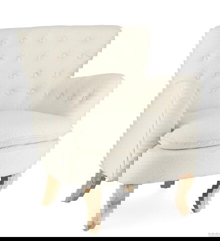 Fotoliu Orlins, Bizzotto, 71.5 x 72.5 x 79 cm, lemn de pin/poliester Boucle, crem
