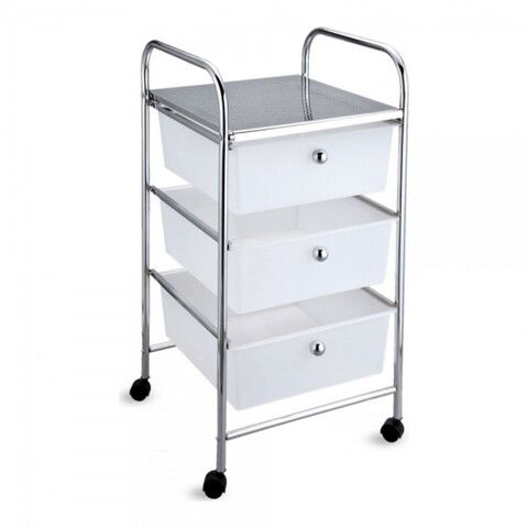 Carucior pentru depozitare cu 3 sertare Confortime, 33x32.5x65 cm, metal, alb