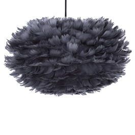 Lustra cu abajur din pene FOG, gri inchis, cablu negru, 45 x 30 cm