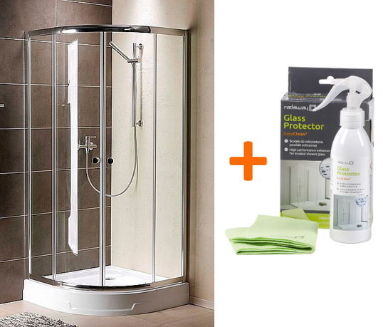 Cabina de dus semirotunda Radaway Premium A900 90x90cm complet echipata cu cadita Tinos A Compact si sifon + cadou solutie EasyClean Protector
