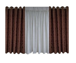 Set complet pentru fereastra DRAPERIE EVEREST WENGE CU INELE INOX + AYCA ECRU
