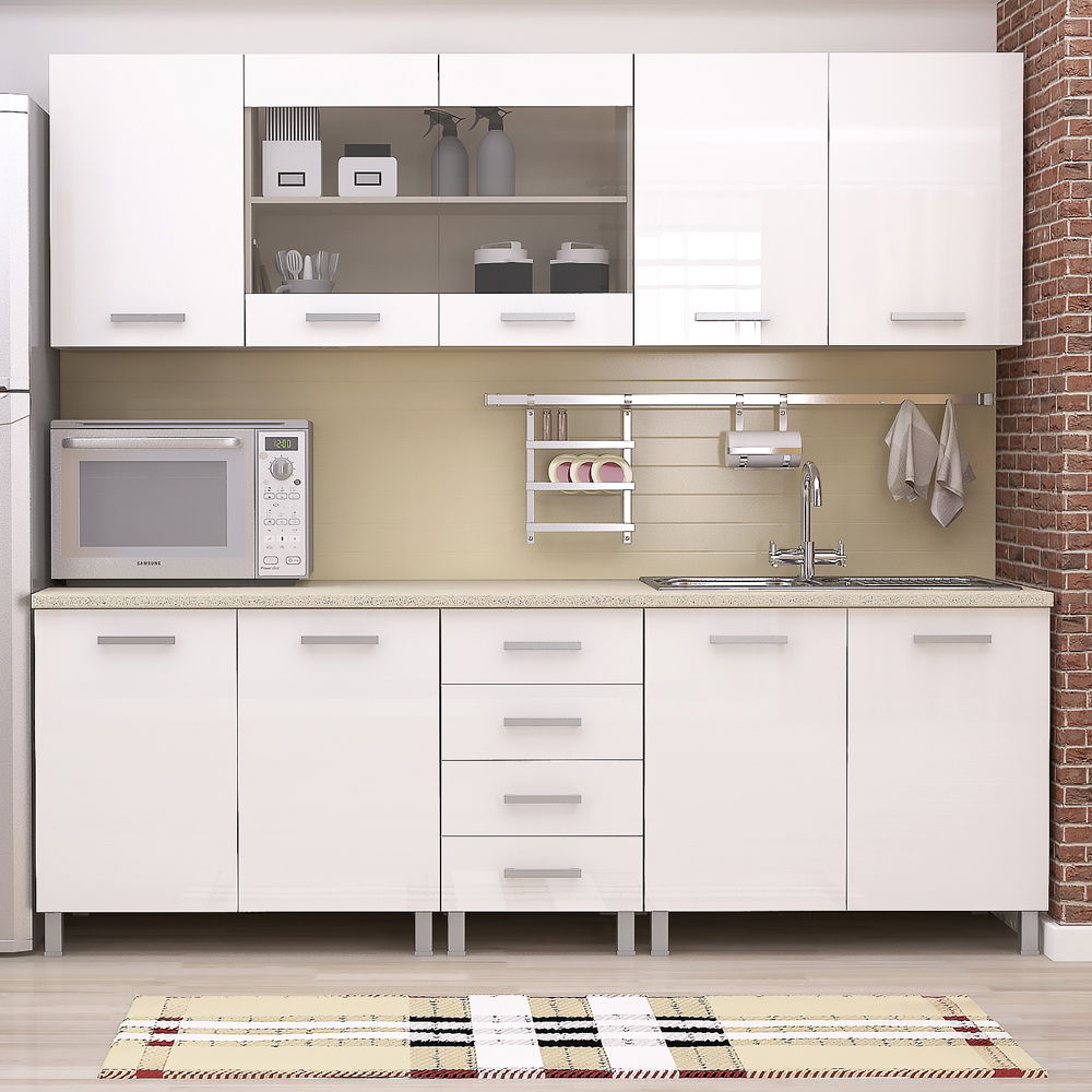 Mobila bucatarie STYLE 225, Vizon, MDF Alb Gloss