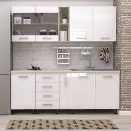 Mobila bucatarie STYLE 200, Vizon, MDF Alb Gloss