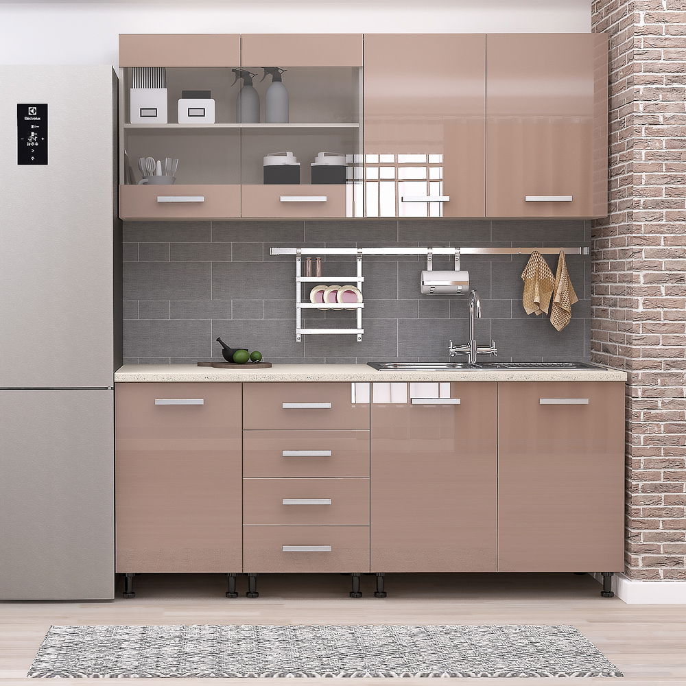 Mobila bucatarie STYLE 180, Vizon, MDF Cappuccino Gloss