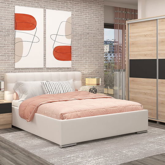 Dormitor GEORGIA, configuratia GEO1, Sonoma, Antracit, Piele Eco Alb