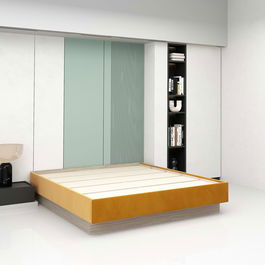 Cadru pat matrimonial LINEA, Oak, Catifea Galben Mustar