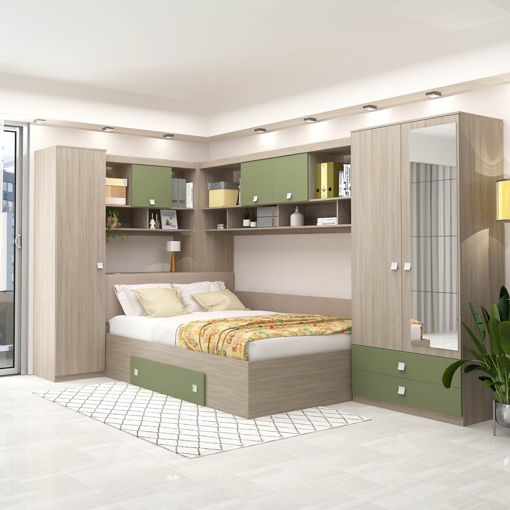 Dormitor colt ALESSIO, configuratia ALE4, Oak, Pesto