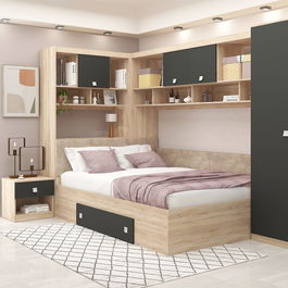 Dormitor colt ALESSIO, configuratia ALE3, Sonoma, Antracit, piele texturata Bej