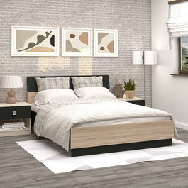 Pat matrimonial LINEA, cu suport fix inclus, Sonoma, Antracit