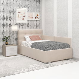 Pat de colt GEORGIA, somiera rabatabila, 90x200, Catifea Bej