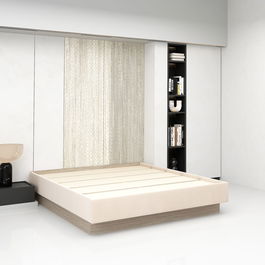 Cadru pat matrimonial LINEA, Oak, Catifea Bej