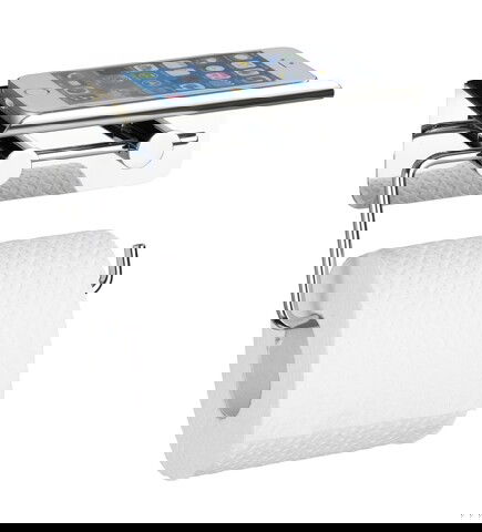 Suport hartie igienica cu raft pentru telefon, Wenko, 2 in 1, 11.5 x 14 cm, inox