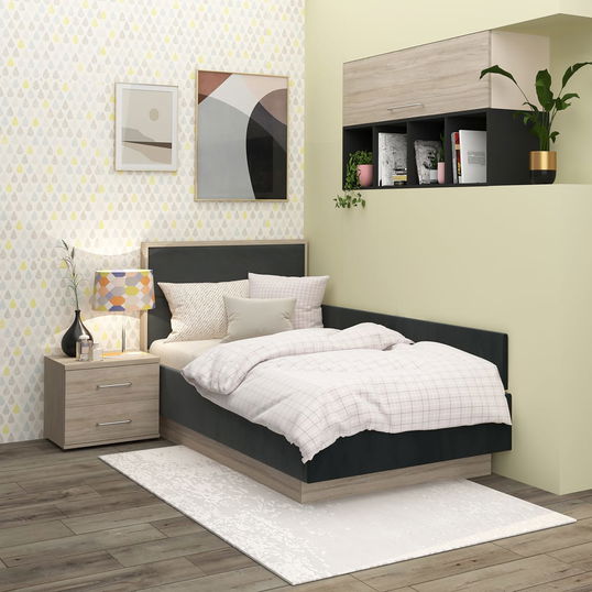 Pat copii de colt PRIMAVERA 90x200, Oak, Catifea Neagra