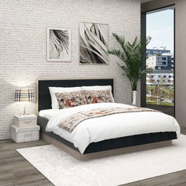 Pat matrimonial PRIMAVERA 160x200, suport saltea si depozitare, Oak, Catifea Neagra