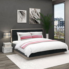 Pat mare PRIMAVERA 180x200, suport saltea si depozitare, Oak, Catifea Neagra