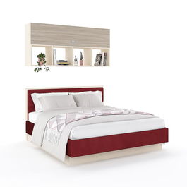 Pat PRIMAVERA 140x200, elemente tapitate, pont, Vizon, Oak, catifea Bordo