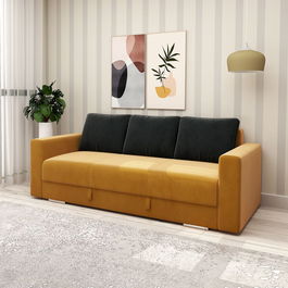 Canapea extensibila MAGIS, Catifea Galben Mustar, perne catifea Neagra