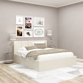 Pat tapitat SERENA cu suport saltea fix, piele eco Alb Fildes