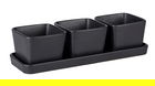 Set 3 boluri servire cu suport, Wenko, Snack & Dip, 300 ml, ceramica, negru