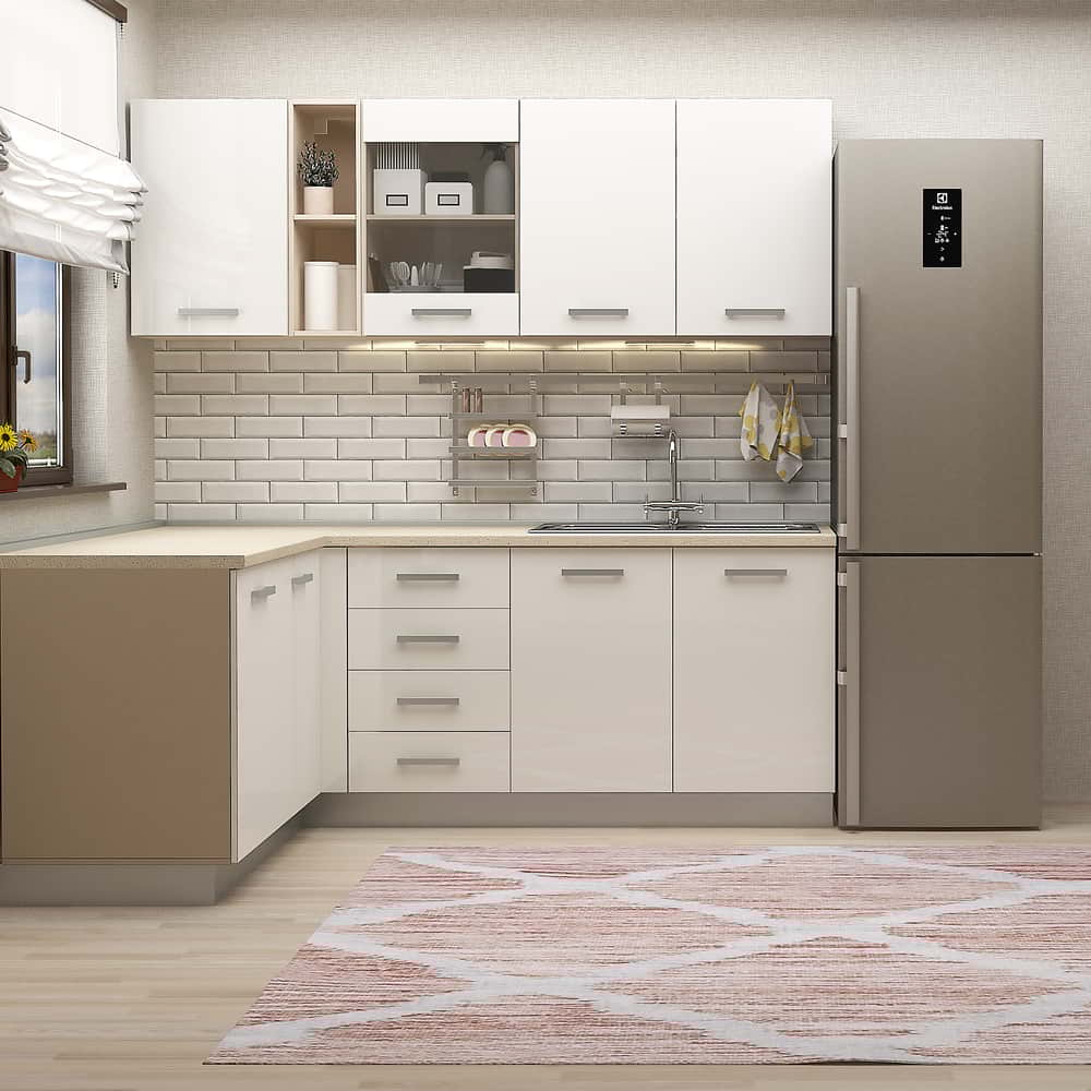 Mobila bucatarie pe colt STYLE 200x160, Vizon, MDF Alb Gloss