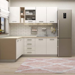Mobila bucatarie pe colt STYLE 200x160, Vizon, MDF Alb Gloss