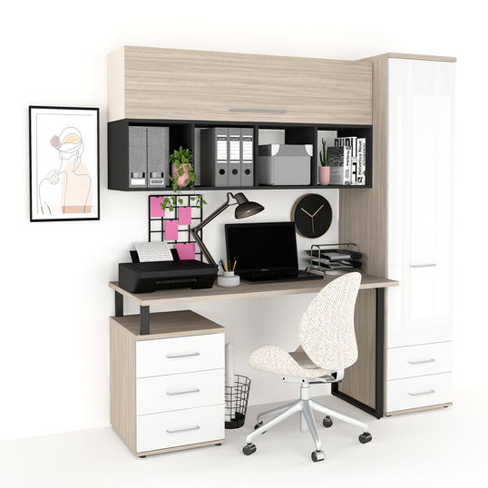 Ansamblu birou STUDIO 6, Oak, Alb Gloss