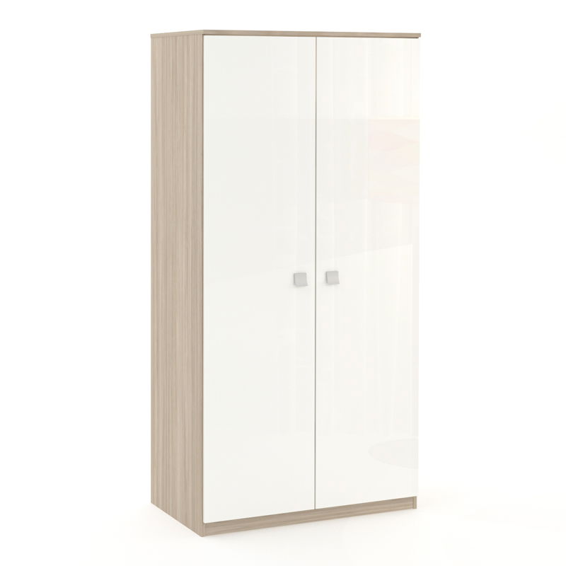 Dulap Haine LINEA 2 usi, bara haine, Oak, Alb Gloss