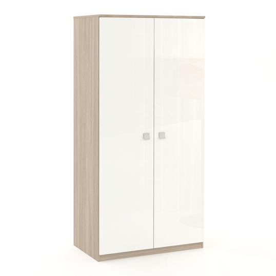 Dulap Haine LINEA 2 usi, bara haine, Oak, Alb Gloss