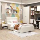 Dormitor copii MODUS 1, pat tapitat, noptiera, ansamblu birou, Oak, Alb Gloss