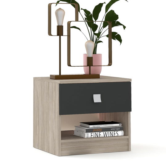 Noptiera LINEA 1 sertar, Oak, Antracit
