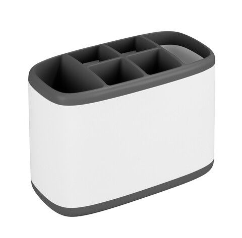 Suport periute si pasta de dinti, Wenko, Tarbes, 18 x 12 x 9.5 cm, plastic, alb/gri